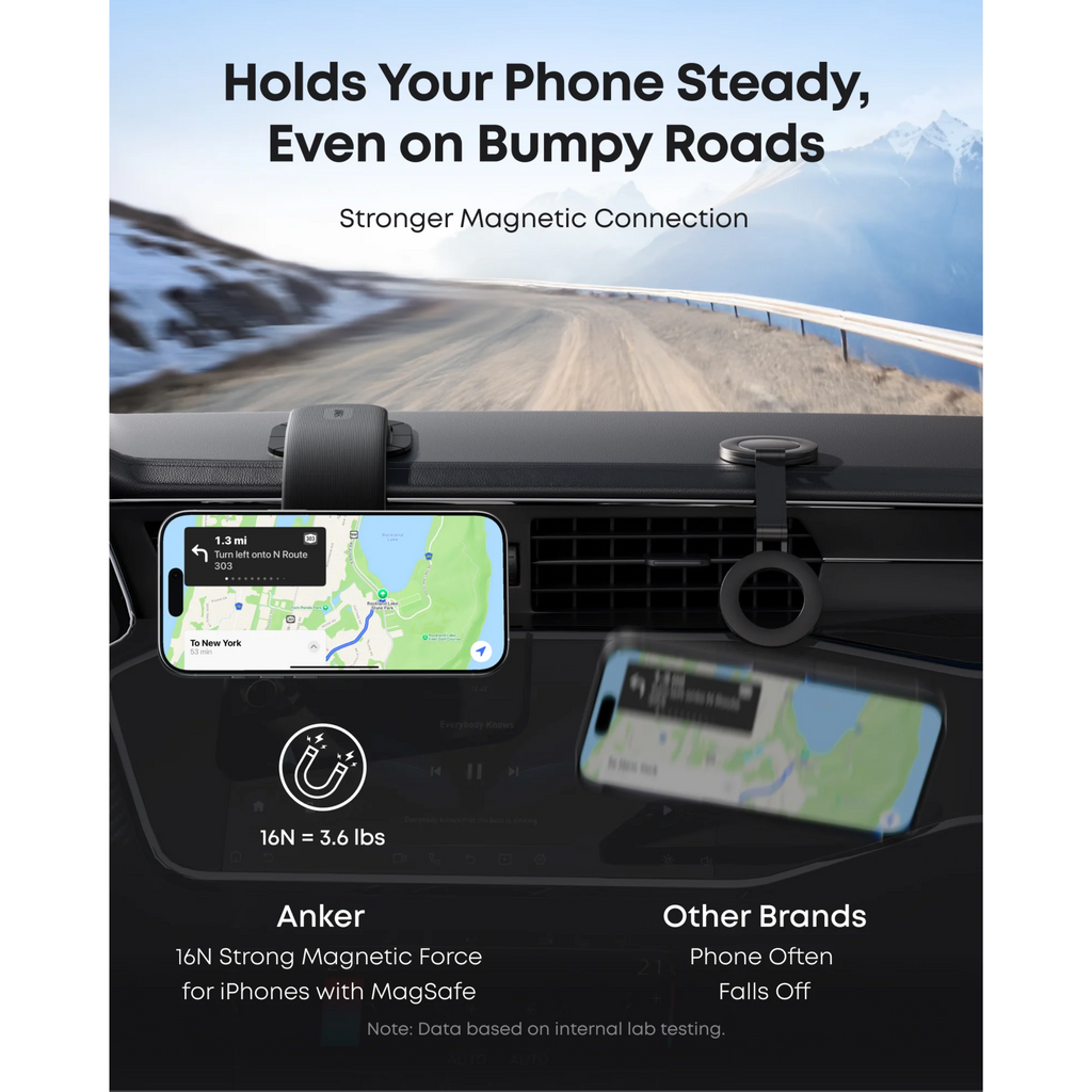 Anker Nano Car Mount (Magnetic, Detachable Pad) and Anker 323 Charger (52.5W) with USB‑C to USB‑C Cable