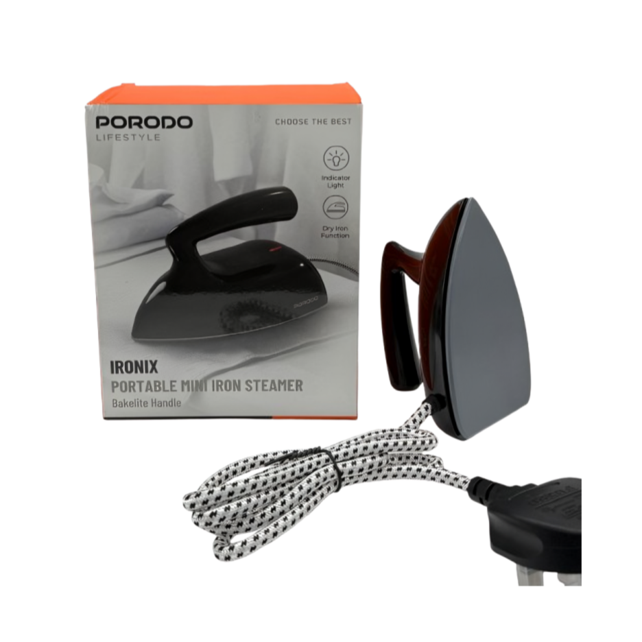 Porodo Lifestyle Ironix Portable Mini Iron Steamer with Bakelite Handle