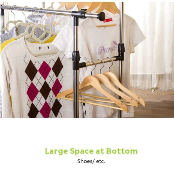 Double Pole Movable Cloth Hanger Adjustable Garment Drying Organizer Rack