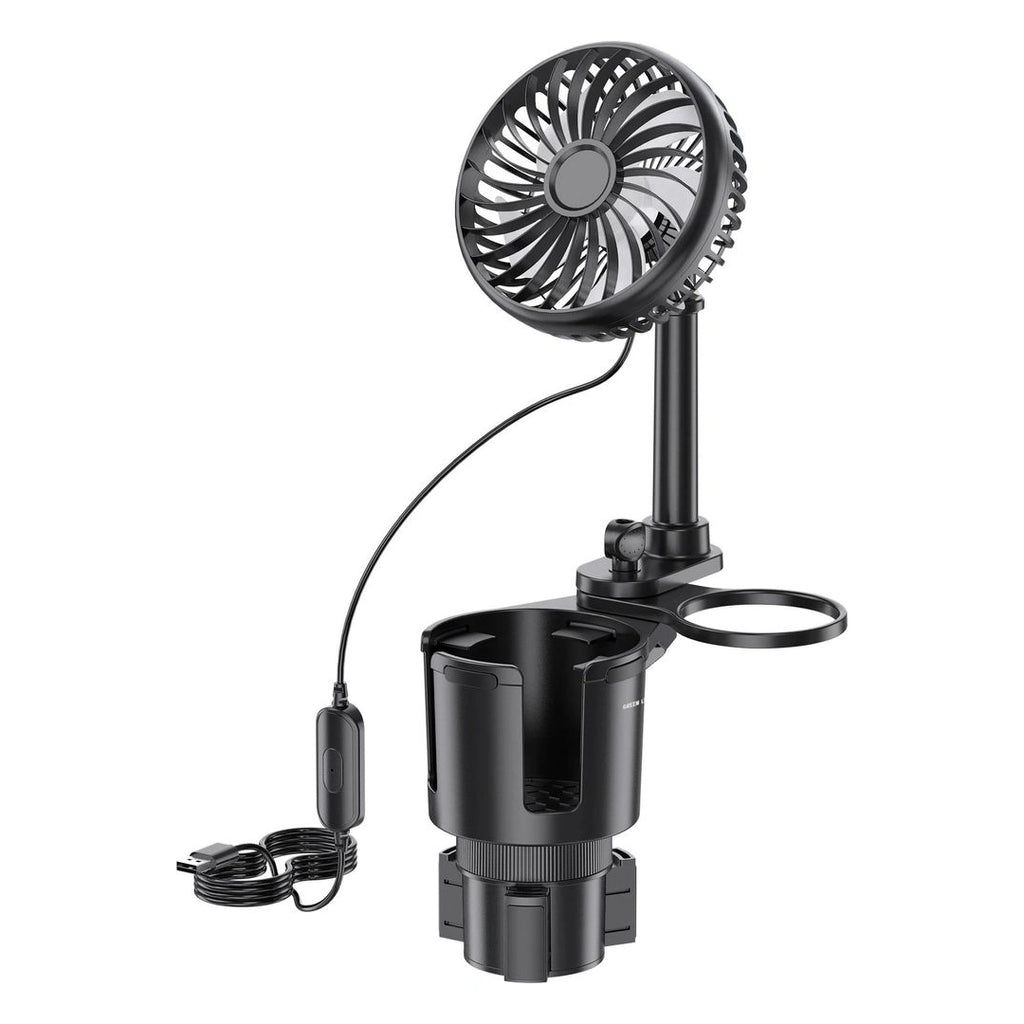 Green Lion Drive Fan Duo 2-In-1 Cup Holder with Car Fan - Black