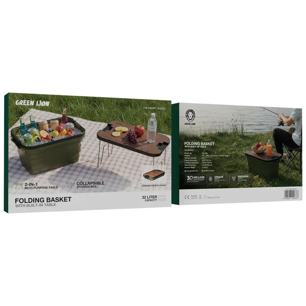 GREEN LION Folding Basket with Built-In Table (32L)