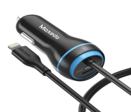 Moxedo ULTRA FAST CAR CHARGER WITH BUILT-IN LIGHTNING CABLE 60W