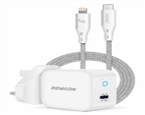 شاحن ثنائي بتقنية توصيل الطاقة (PD) بقوة 20 واط مع كابل USB-C إلى لايتنينج - أبيض