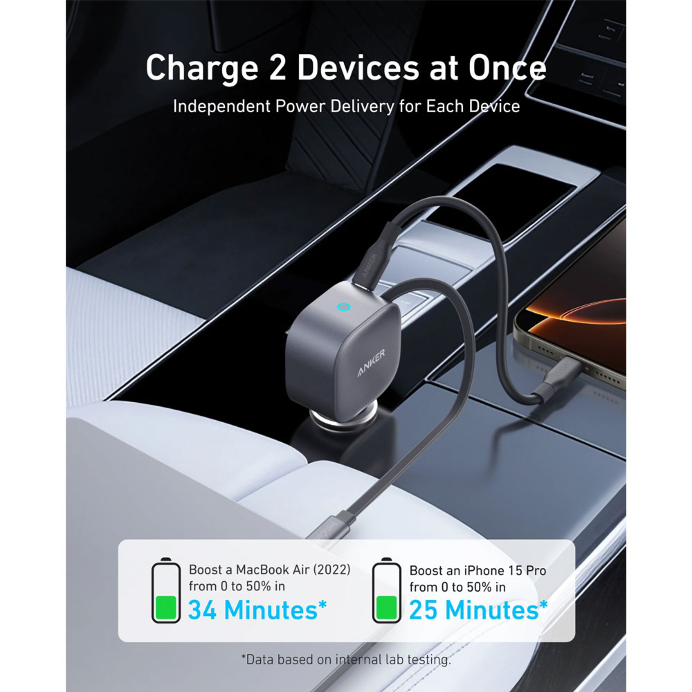 Anker Nano Car Charger With Built-in Retractable Usb-c Cable 75w A2738ha1
