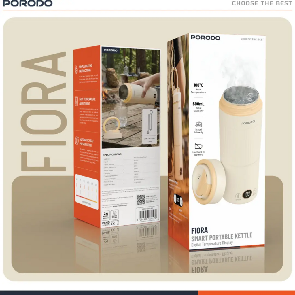 غلاية Porodo Flora الذكية والمحمولة مع شاشة رقمية لدرجة الحرارة