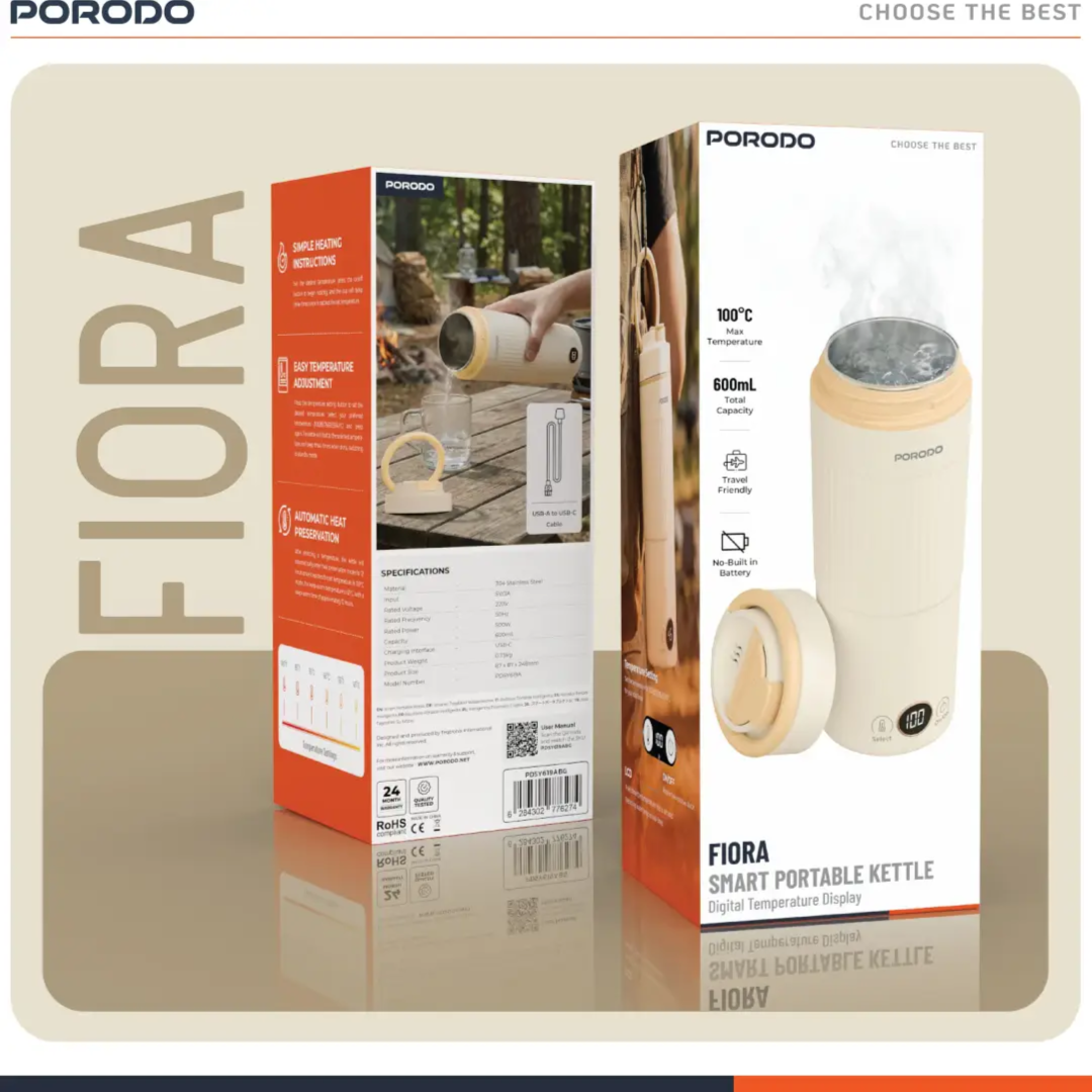 غلاية Porodo Flora الذكية والمحمولة مع شاشة رقمية لدرجة الحرارة