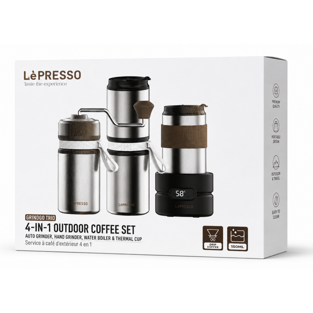 مجموعة قهوة خارجية Lepresso Grindgo Trio 4 في 1