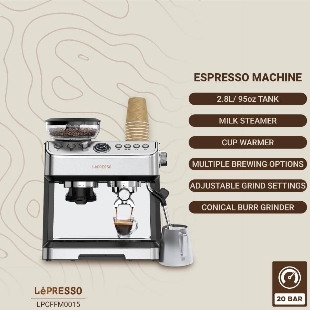 Lepresso Dolcelinea Espresso Machine With Conical Grinder & Steamer