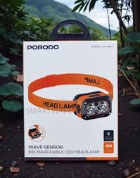 PORODO - كشاف رأس LED قابل لإعادة الشحن بمستشعر موجي
